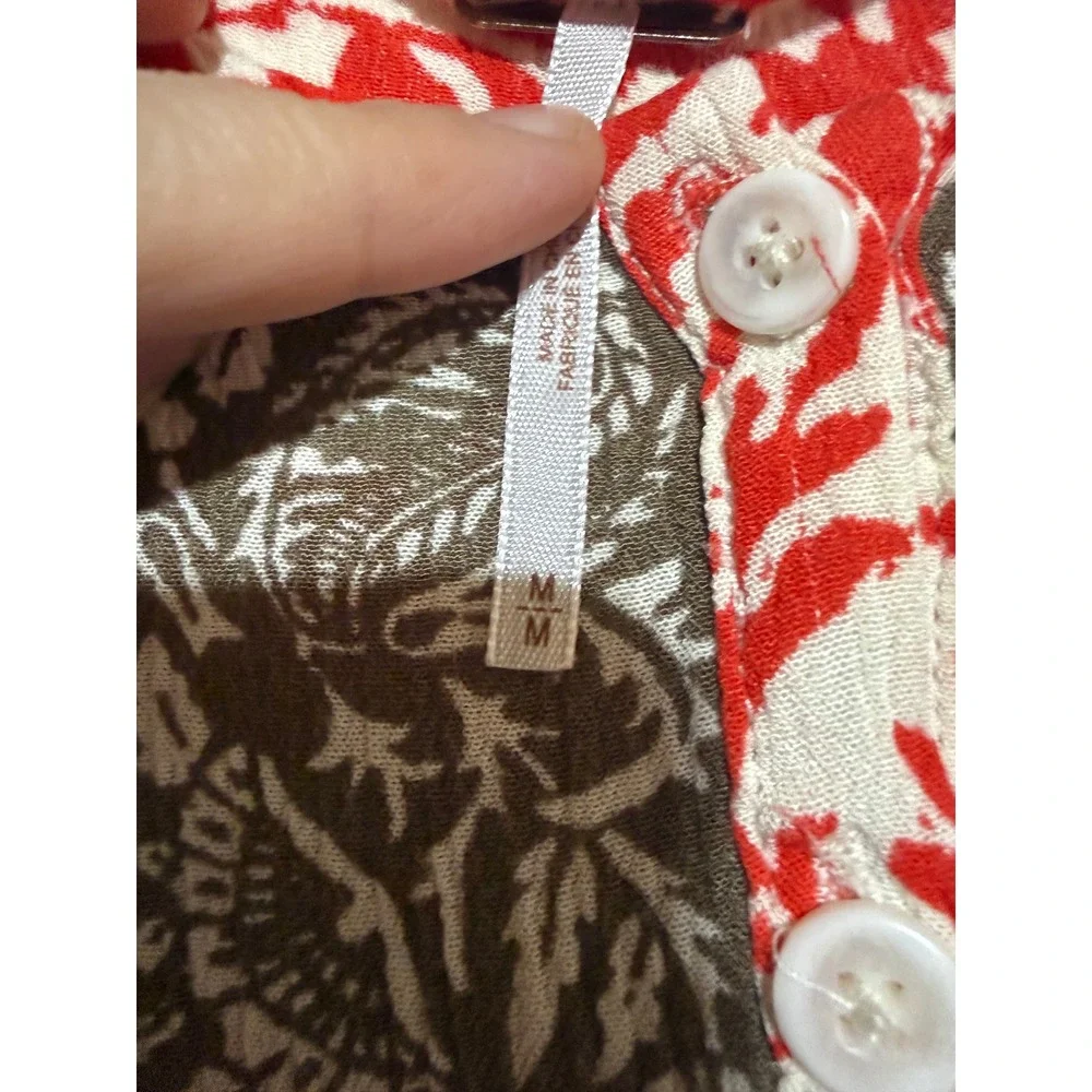 Free People Red White Botanical Print Long Sleeve Romper Button Front Medium‎